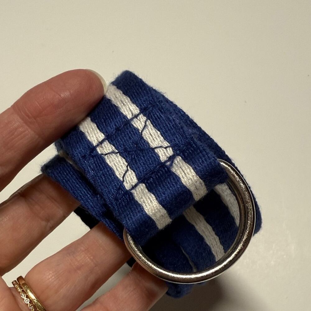 Polo Ralph Lauren Blue & White Striped Belt Silver D Ring Size 8
